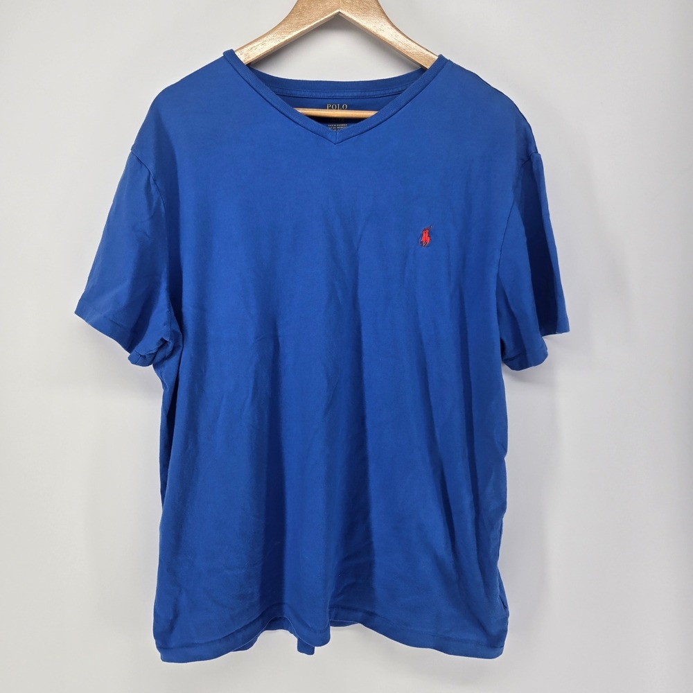 Polo Ralph Lauren T-Shirt Mens XL Blue V-Neck Short Sleeve Pony Logo Tee